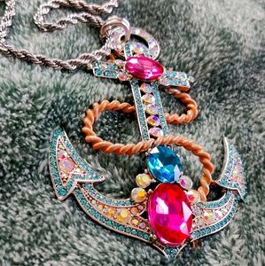 Betsey Johnson Jeweled Long Anchor Necklace